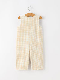 Baby Boys Romper Goose Embroidered Beige Plaid - The Palm Beach Baby