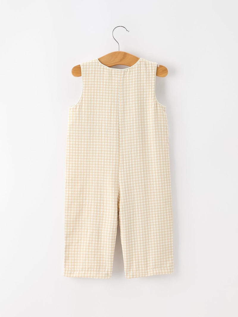 Baby Boys Romper Goose Embroidered Beige Plaid - The Palm Beach Baby