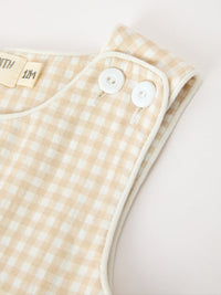 Baby Boys Romper Goose Embroidered Beige Plaid - The Palm Beach Baby