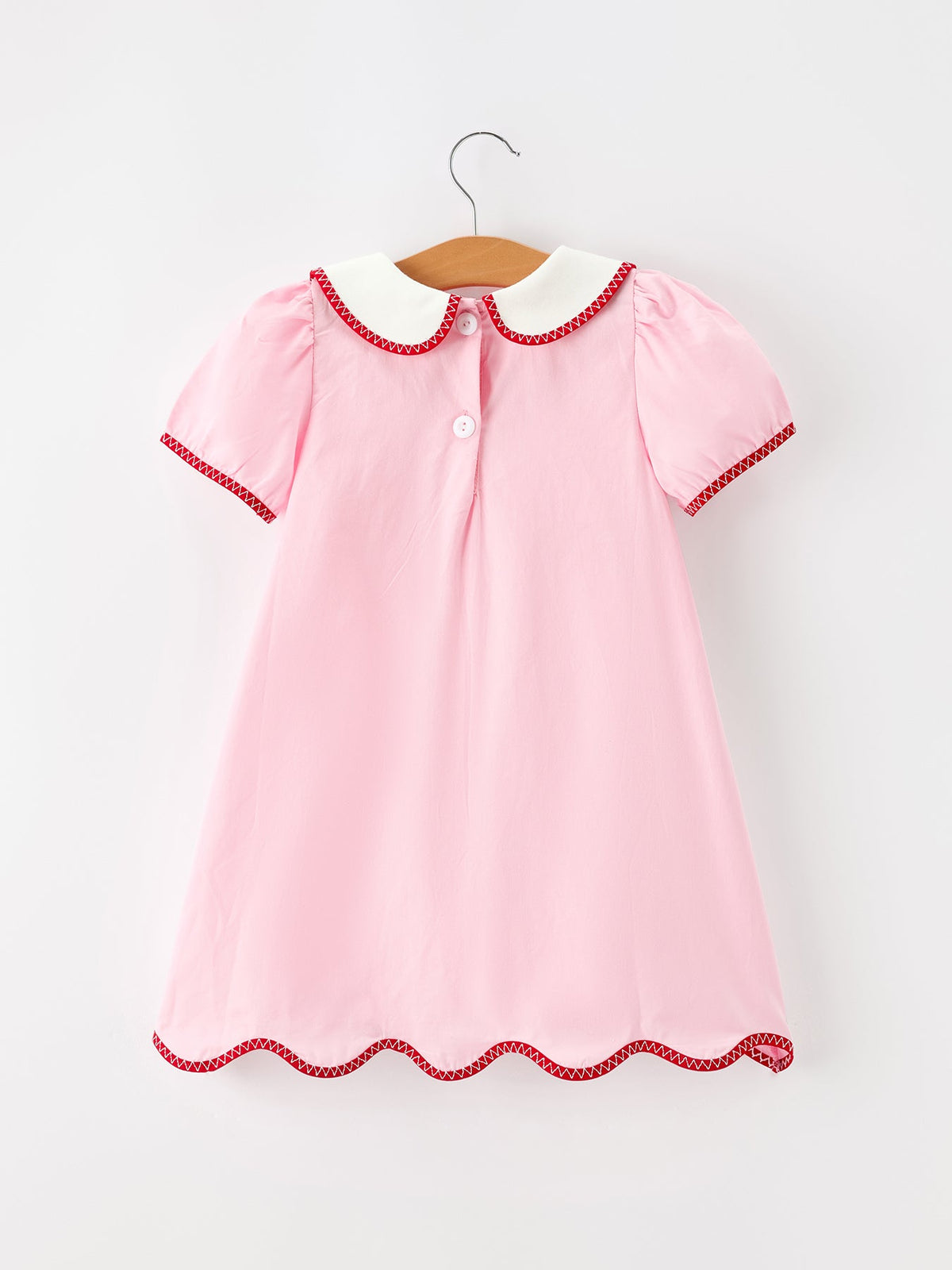 Christmas Girls Pink Candy Cane Embroidered Peter Pan Collar Dress