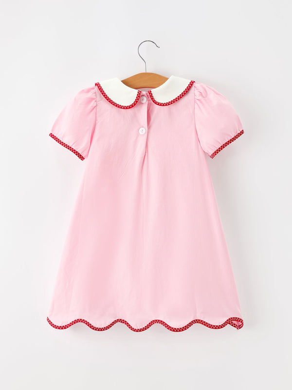 Christmas Girls Pink Candy Cane Embroidered Peter Pan Collar Dress