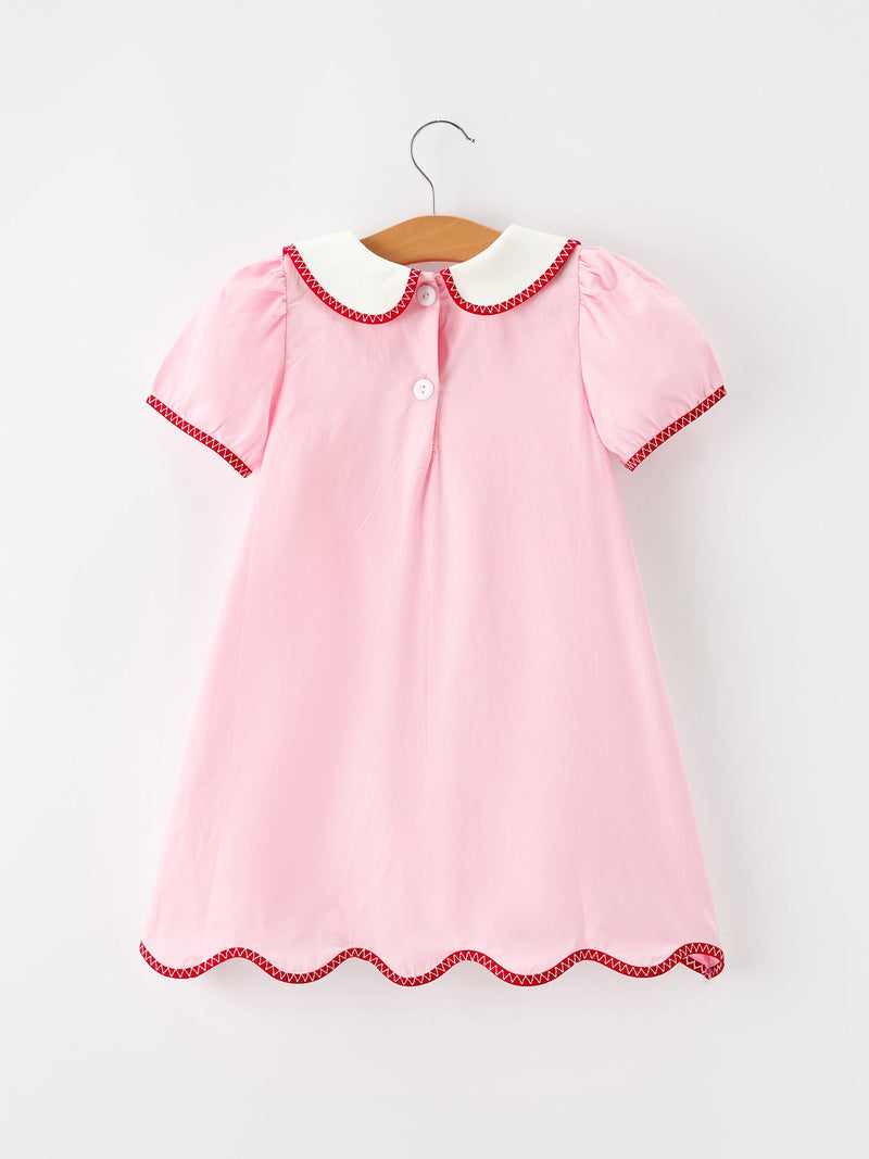 Christmas Girls Pink Candy Cane Embroidered Peter Pan Collar Dress
