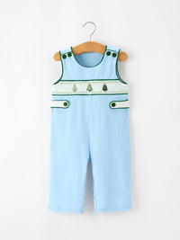 Christmas Boys Blue Christmas Tree Embroidered JonJon - The Palm Beach Baby