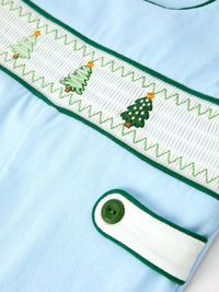 Christmas Boys Blue Christmas Tree Embroidered JonJon - The Palm Beach Baby