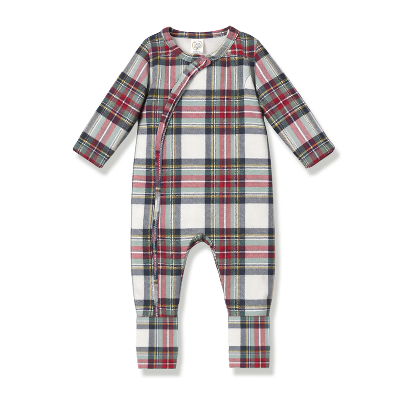 Plaid Baby Christmas Zipper Romper With Convertible Cuffs - The Palm Beach Baby