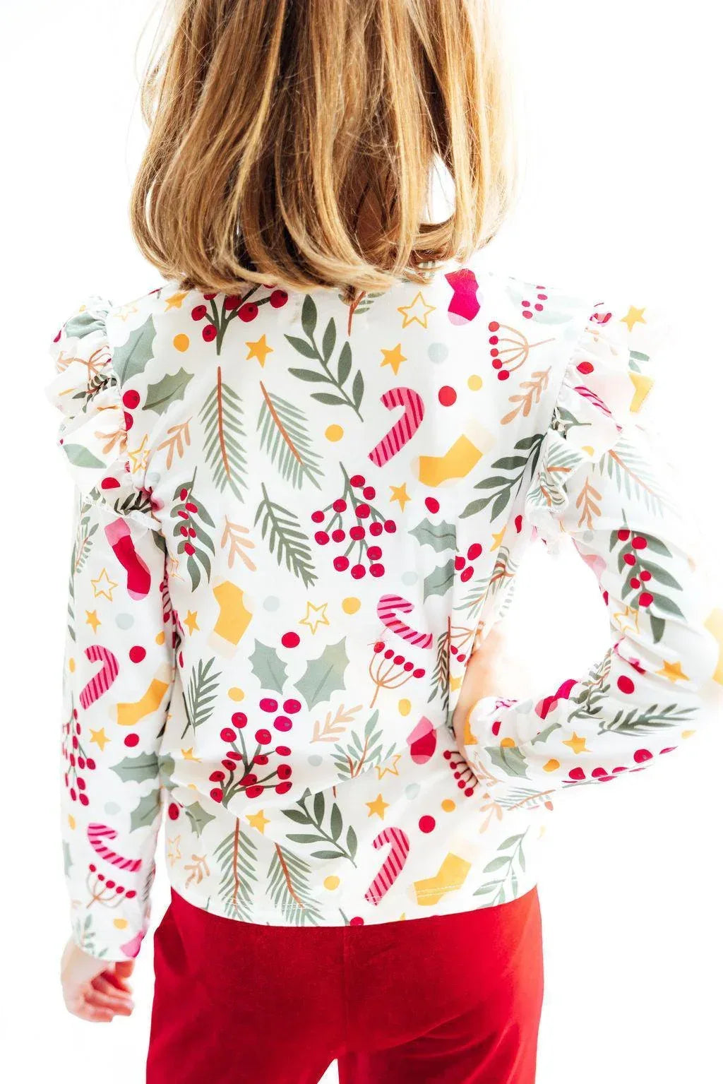 Holly Jolly Christmas Long Sleeve Ruffle Tee for Kids - Cute, Cozy, and Festive Style - The Palm Beach Baby