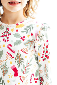 Holly Jolly Christmas Long Sleeve Ruffle Tee for Kids - Cute, Cozy, and Festive Style - The Palm Beach Baby