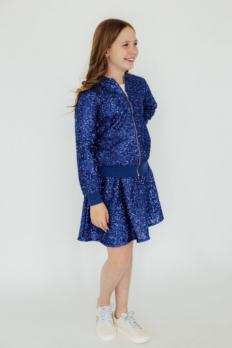 Complete the show-stopping look with the Royal Blue Sequin Jacket by Mila & Rose, perfect for standout occasions.