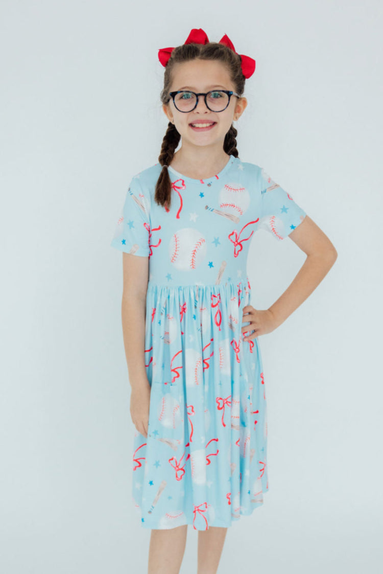 Grand Slam Glam Short Sleeve Pocket Twirl Dress