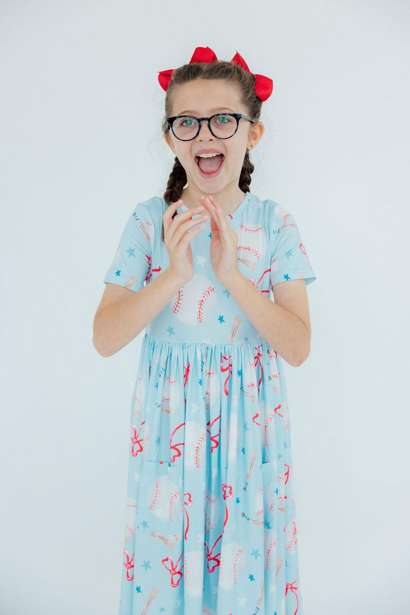 Grand Slam Glam Short Sleeve Pocket Twirl Dress