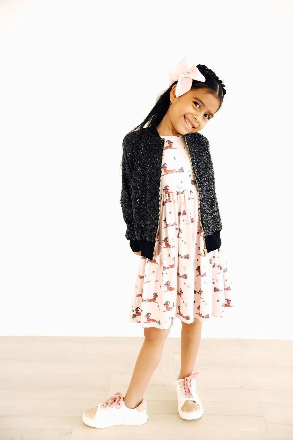 Happy Howl-oween 3/4 Sleeve Twirl Dress with Pockets for Kids - Fun & Comfortable Halloween Outfit - The Palm Beach Baby