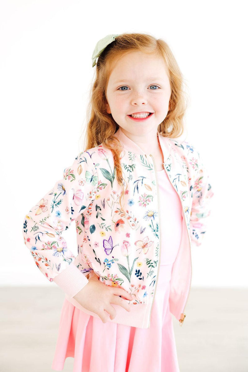 Fashion-forward Butterfly Meadows Satin Jacket featuring a soft polyester blend, perfect for adding a shiny pop to casual and formal outfits.