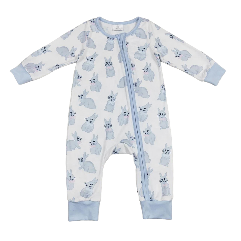 "Blue Bunnies" Spring-Themed Baby's Romper