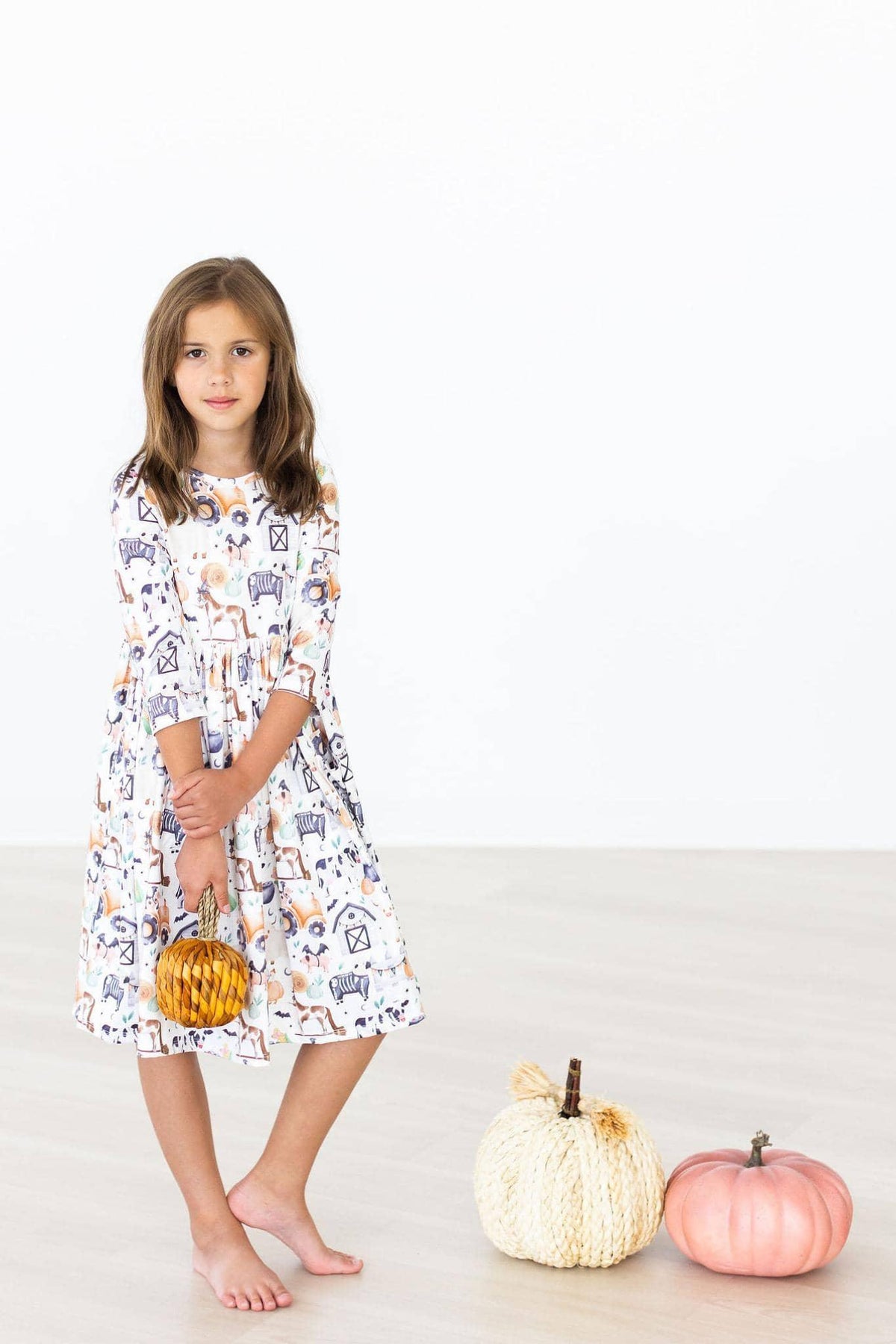 Stay Spooky 3/4 Sleeve Pocket Twirl Dress for Girls - The Palm Beach Baby