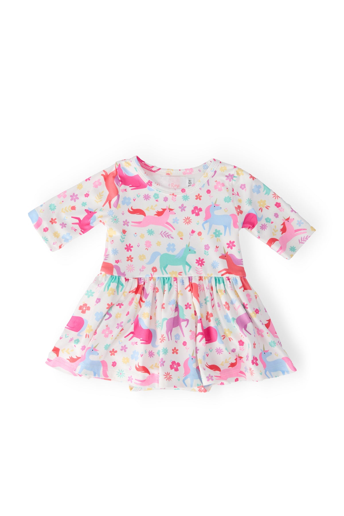 girls multicolor unicorn print twirl dress sleeve bodysuit toddler size