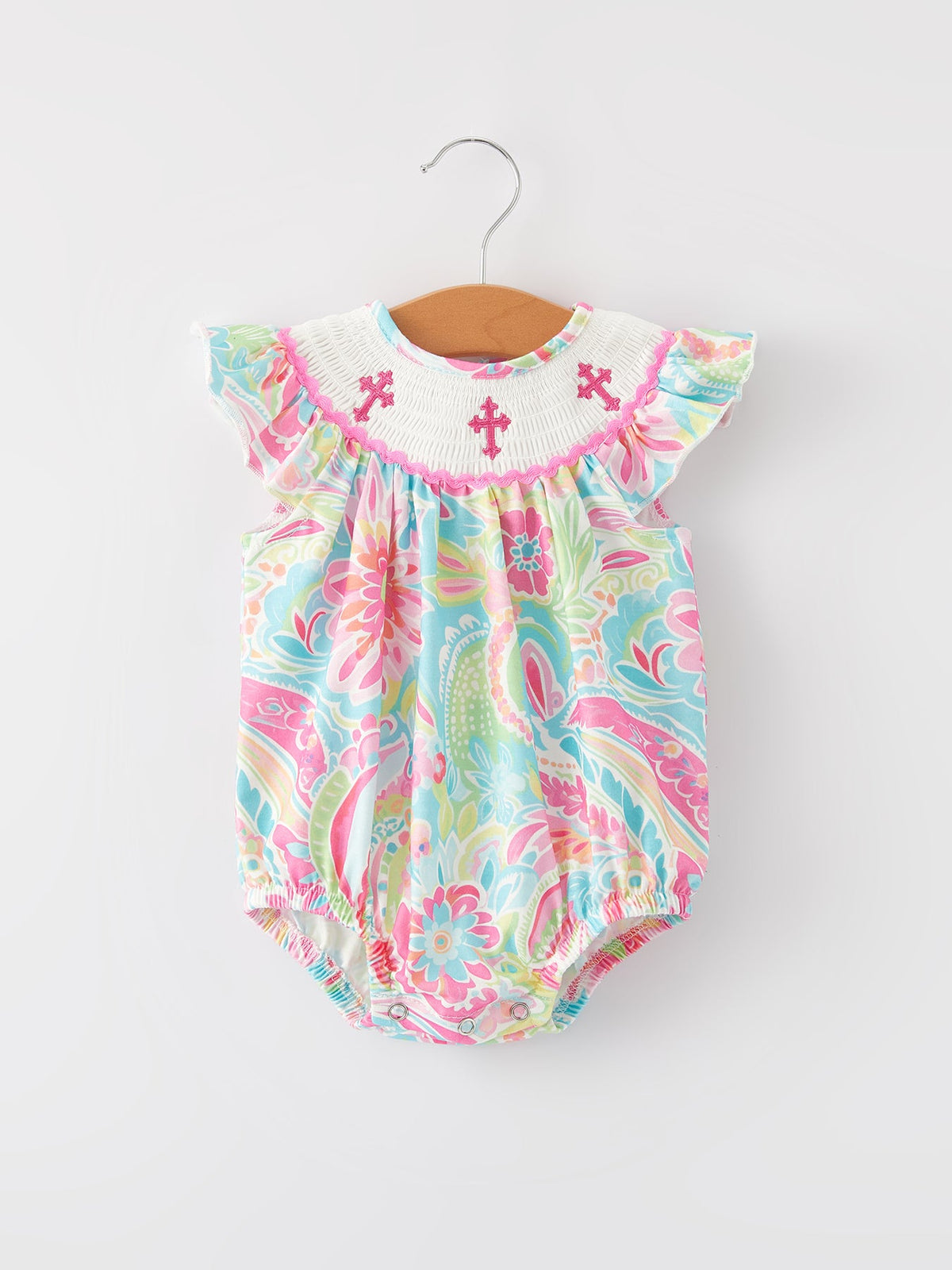 Easter Cross Smocking Embroidery Baby Girl Romper - The Palm Beach Baby Rylee Faith Designs