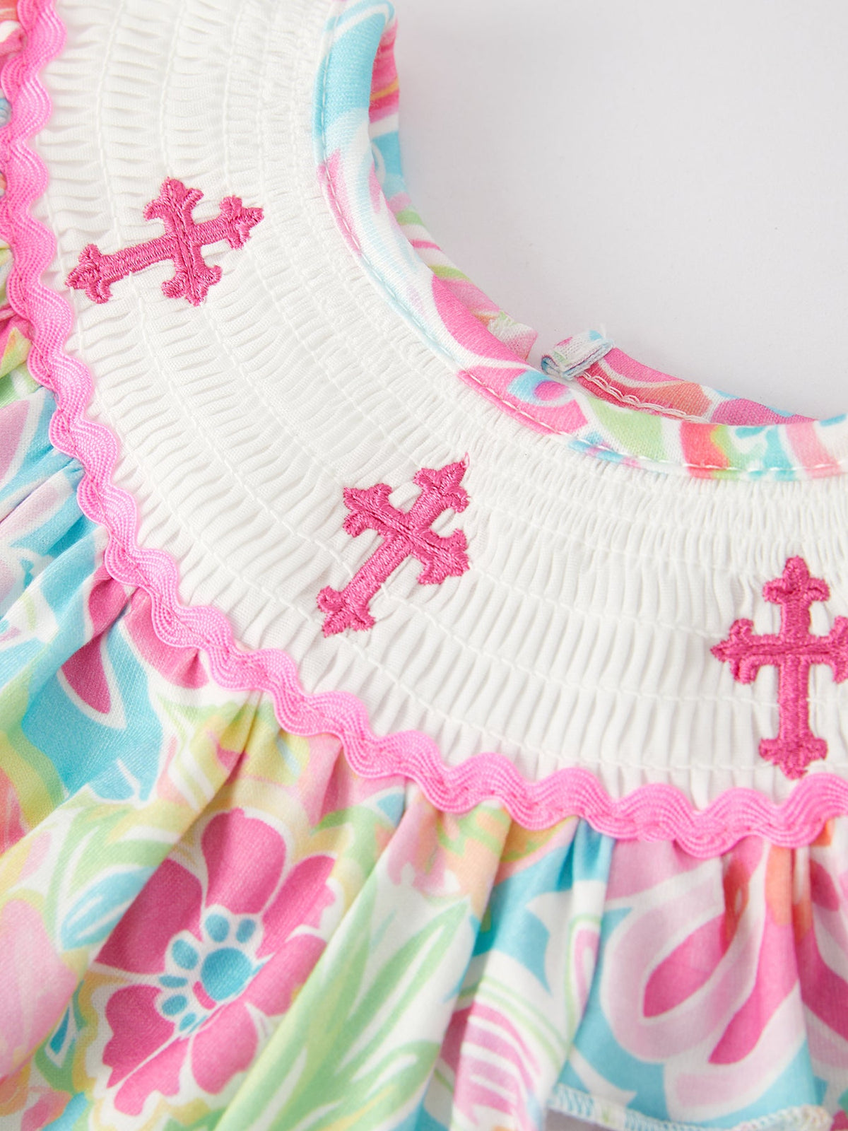 Easter Cross Smocking Embroidery Baby Girl Romper - The Palm Beach Baby Rylee Faith Designs