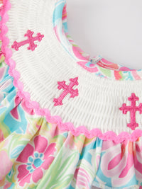 Easter Cross Smocking Embroidery Baby Girl Romper - The Palm Beach Baby Rylee Faith Designs