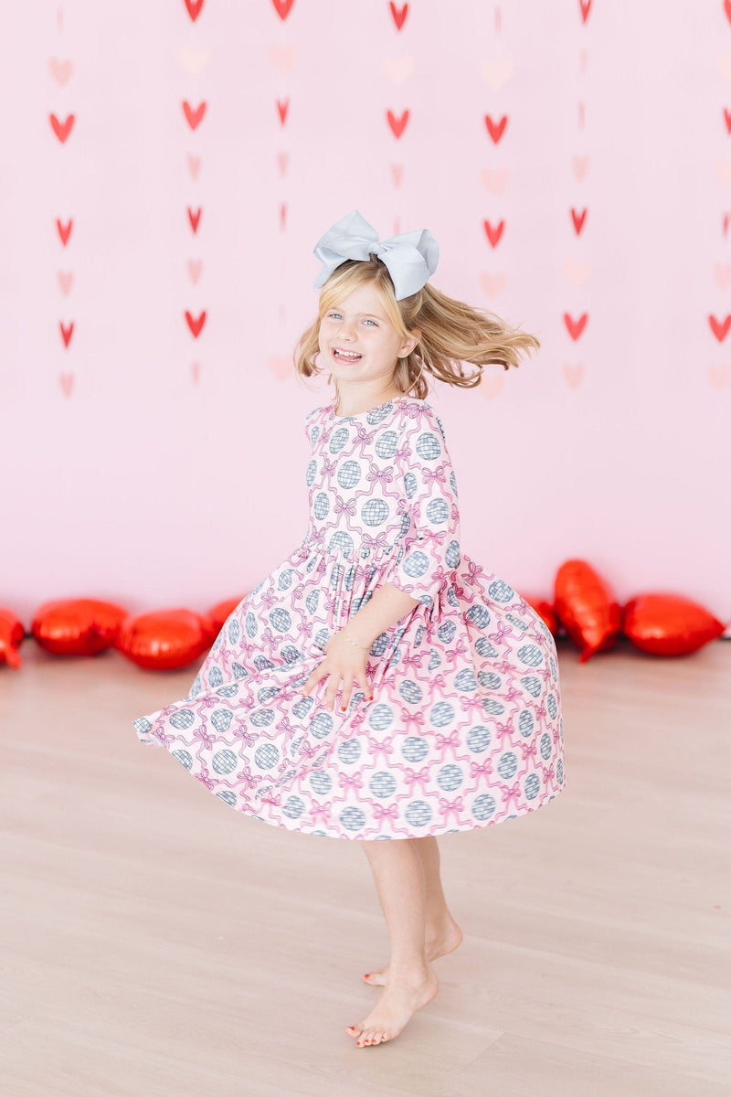 SALE Disco Bows 3/4 Sleeve Pocket Twirl Dress