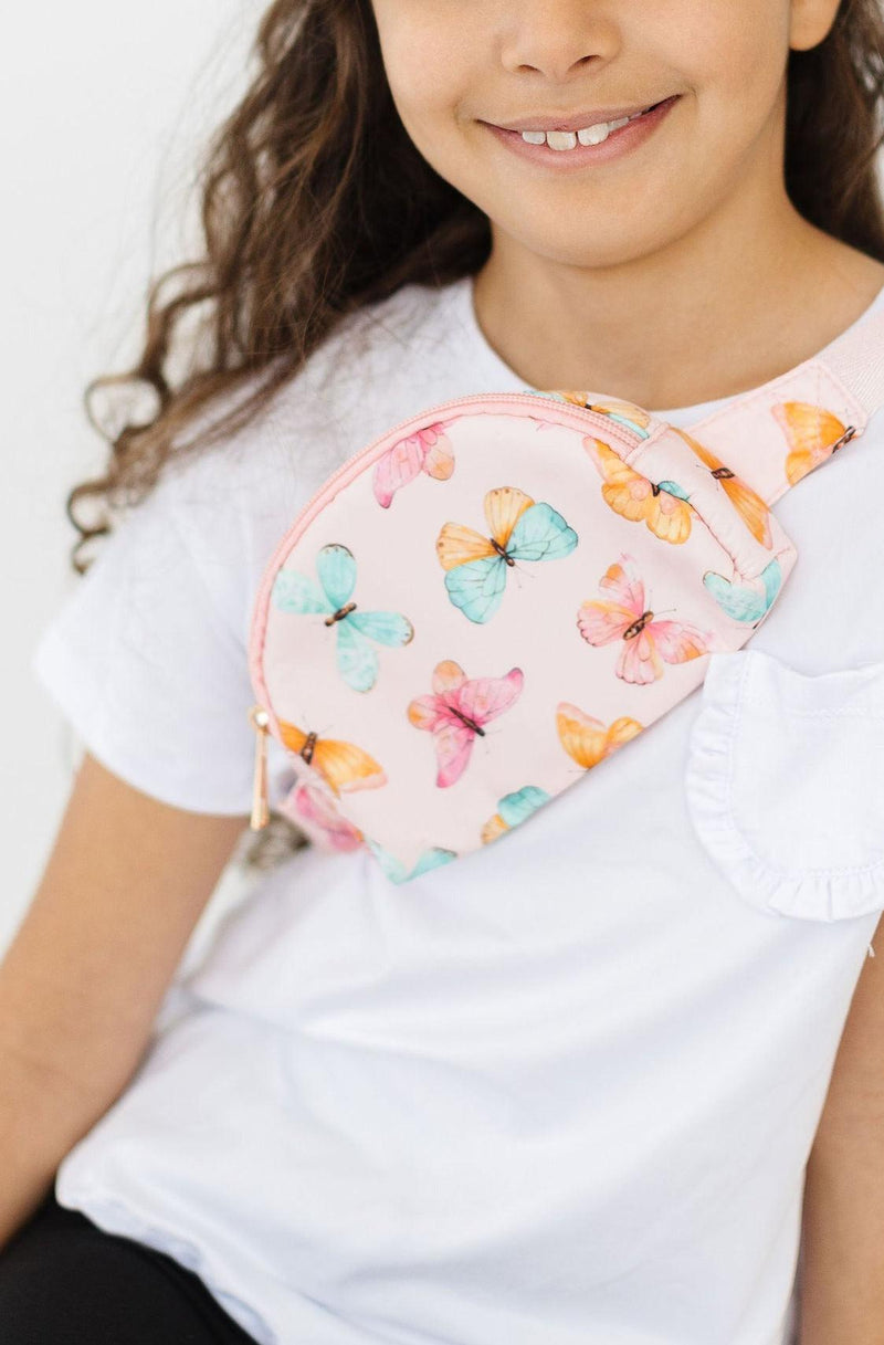 Butterfly Kisses Belt Bag in Pink by Mila & Rose - a stylish and practical accessory for little adventurers, perfect for playgrounds and family days!
