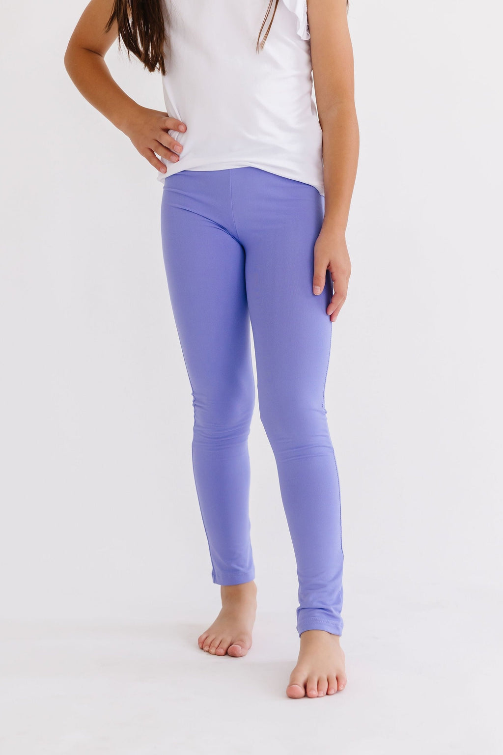 Stylish Periwinkle Leggings worn by a girl, showcasing comfort and elegance with a playful twist—perfect for any little fashionista!