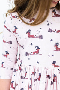 Happy Howl-oween 3/4 Sleeve Twirl Dress with Pockets for Kids - Fun & Comfortable Halloween Outfit - The Palm Beach Baby
