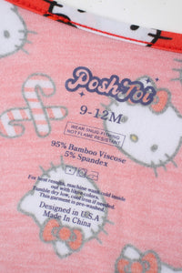 Interior pinkish label showing PoshTOT logo, size 9-12M, and 95% Bamboo Viscose composition details.
