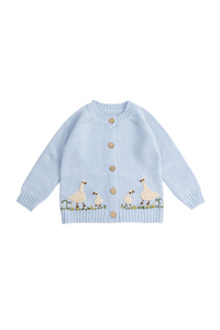 Whimsical Boca Blue Goose Cardigan Sweater - Cozy & Comfy Fun