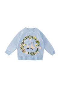 Boca Blue Whimsical Goose Floral Crew Neck Sweater