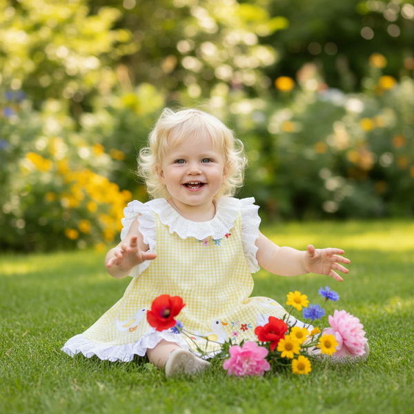 Adorable Checked Children's Party Dress - Frilly Little Duckies - The Palm Beach Baby Estimated 13 - 20 Day Shipping