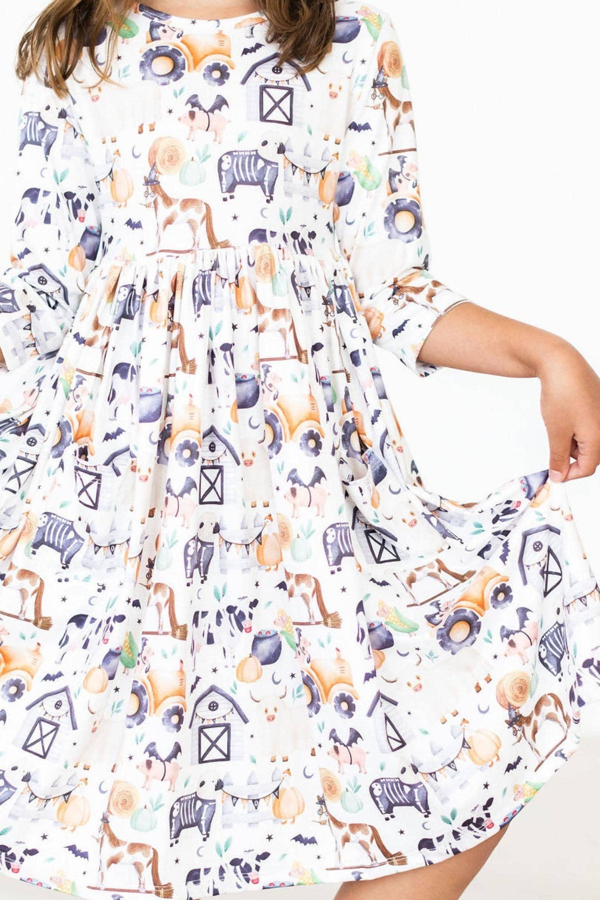 Stay Spooky 3/4 Sleeve Pocket Twirl Dress for Girls - The Palm Beach Baby
