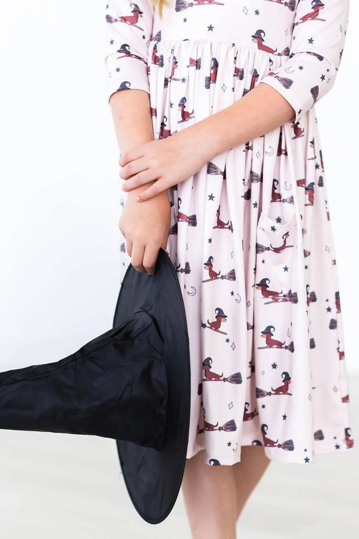 Happy Howl-oween 3/4 Sleeve Twirl Dress with Pockets for Kids - Fun & Comfortable Halloween Outfit - The Palm Beach Baby