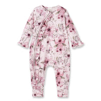 Watercolor Floral Zipper Bamboo Romper - Convertible Cuffs - The Palm Beach Baby