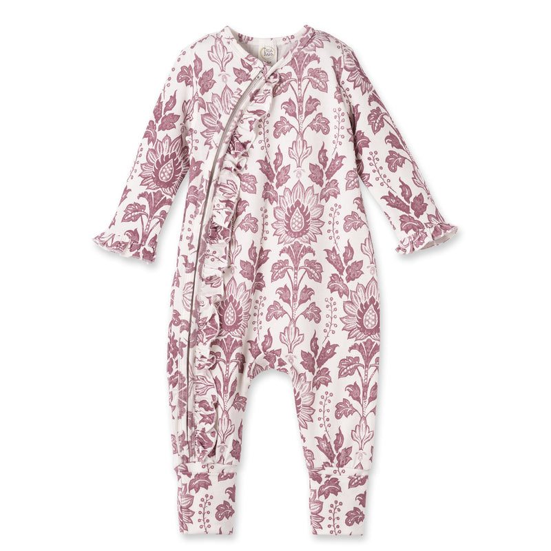 Floral Tapestry Zipper Romper - Bamboo Baby Girl Outfit