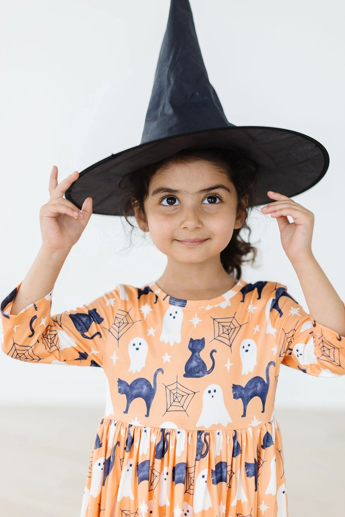 Mila & Rose® Spooky Kitty 3/4 Sleeve Twirl Dress with Pockets for Girls - The Palm Beach Baby