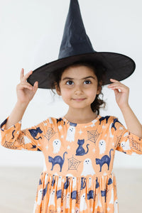 Mila & Rose® Spooky Kitty 3/4 Sleeve Twirl Dress with Pockets for Girls - The Palm Beach Baby