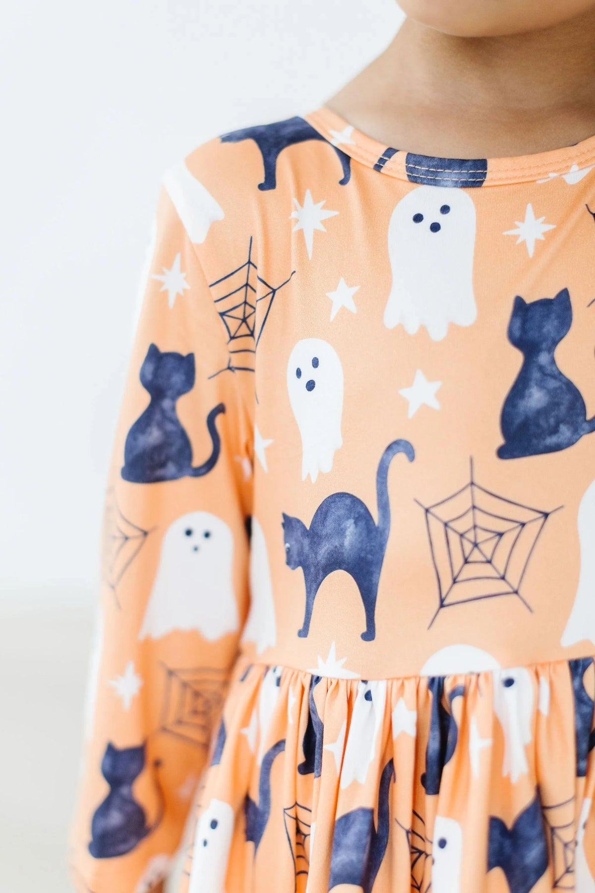 Mila & Rose® Spooky Kitty 3/4 Sleeve Twirl Dress with Pockets for Girls - The Palm Beach Baby