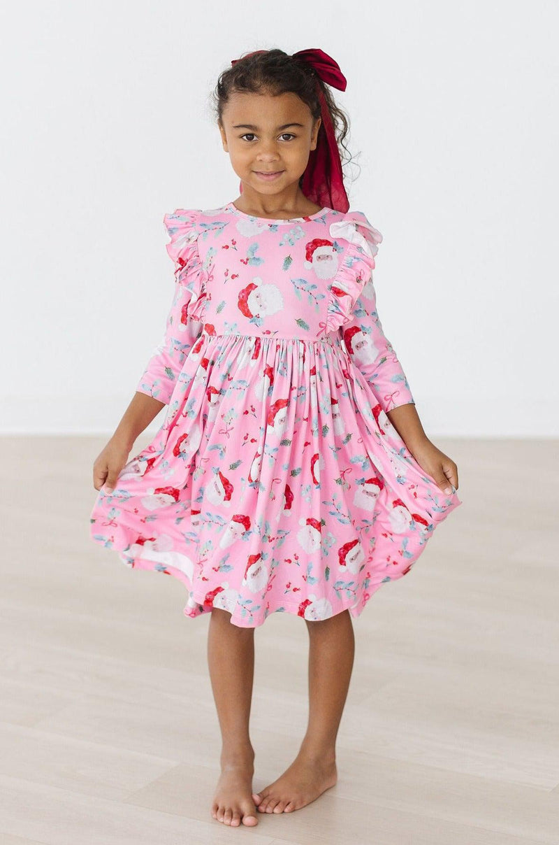 Jolly Old Saint Nick 3/4 Sleeve Ruffle Twirl Dress - Pink