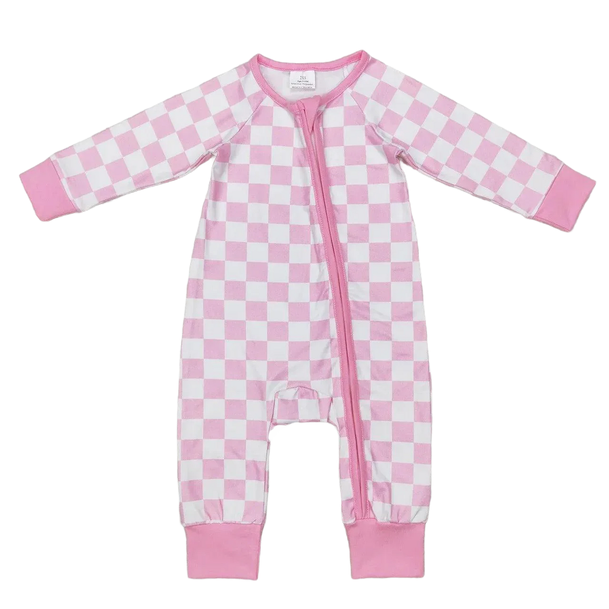 "Cute in Pink Checks" Baby Pink Romper with Zipper for Newborns to 2 Years - Soft & Practical - The Palm Beach Baby