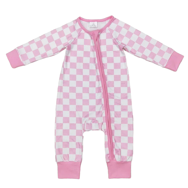 "Cute in Pink Checks" Baby Pink Romper with Zipper for Newborns to 2 Years - Soft & Practical - The Palm Beach Baby