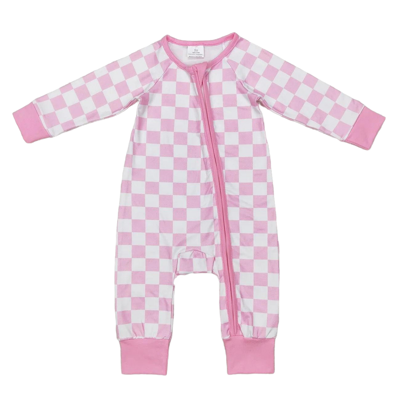 "Cute in Pink Checks" Baby's Romper - Pink