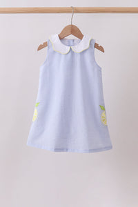 Blue Stripe Seersucker Lemon Applique Dress For Girls - The Palm Beach Baby
