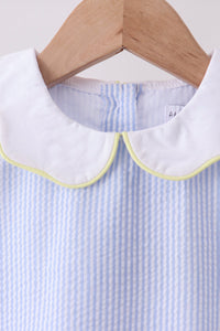Blue Stripe Seersucker Lemon Applique Dress For Girls - The Palm Beach Baby