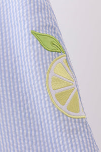 Blue Stripe Seersucker Lemon Applique Dress For Girls - The Palm Beach Baby