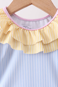 Blue stripe ruffle one-piece swimsuit