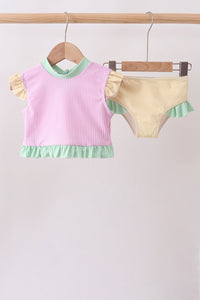 Pink stripe ruffle 2pc swimsuit