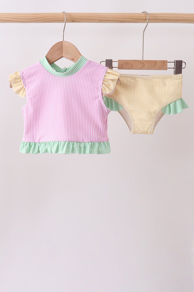 Pink Stripe Ruffle 2 pc Swimsuit For Girls - The Palm Beach Baby
