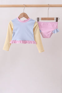 Blue stripe ruffle rashguard set
