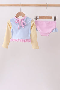 Blue stripe ruffle rashguard set