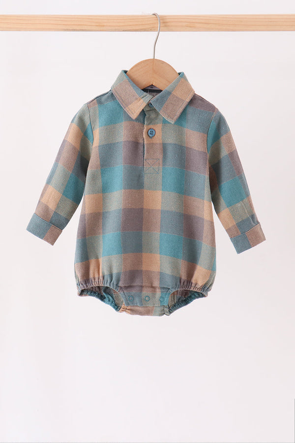 Teal Plaid Button Down Bubble - The Palm Beach Baby